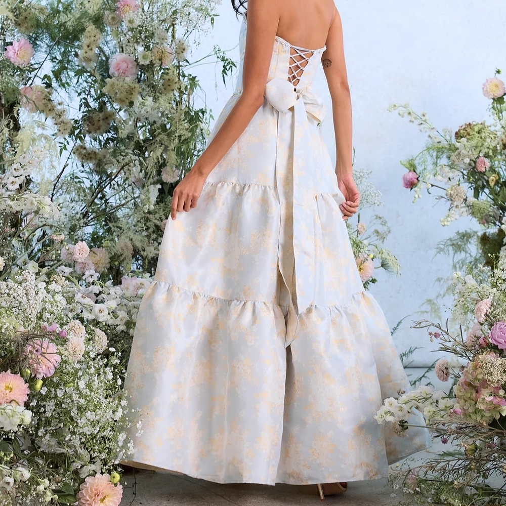 V Chapman The Vivian Dress In Sky Windsor Brocade‎ - Picture 3 of 3